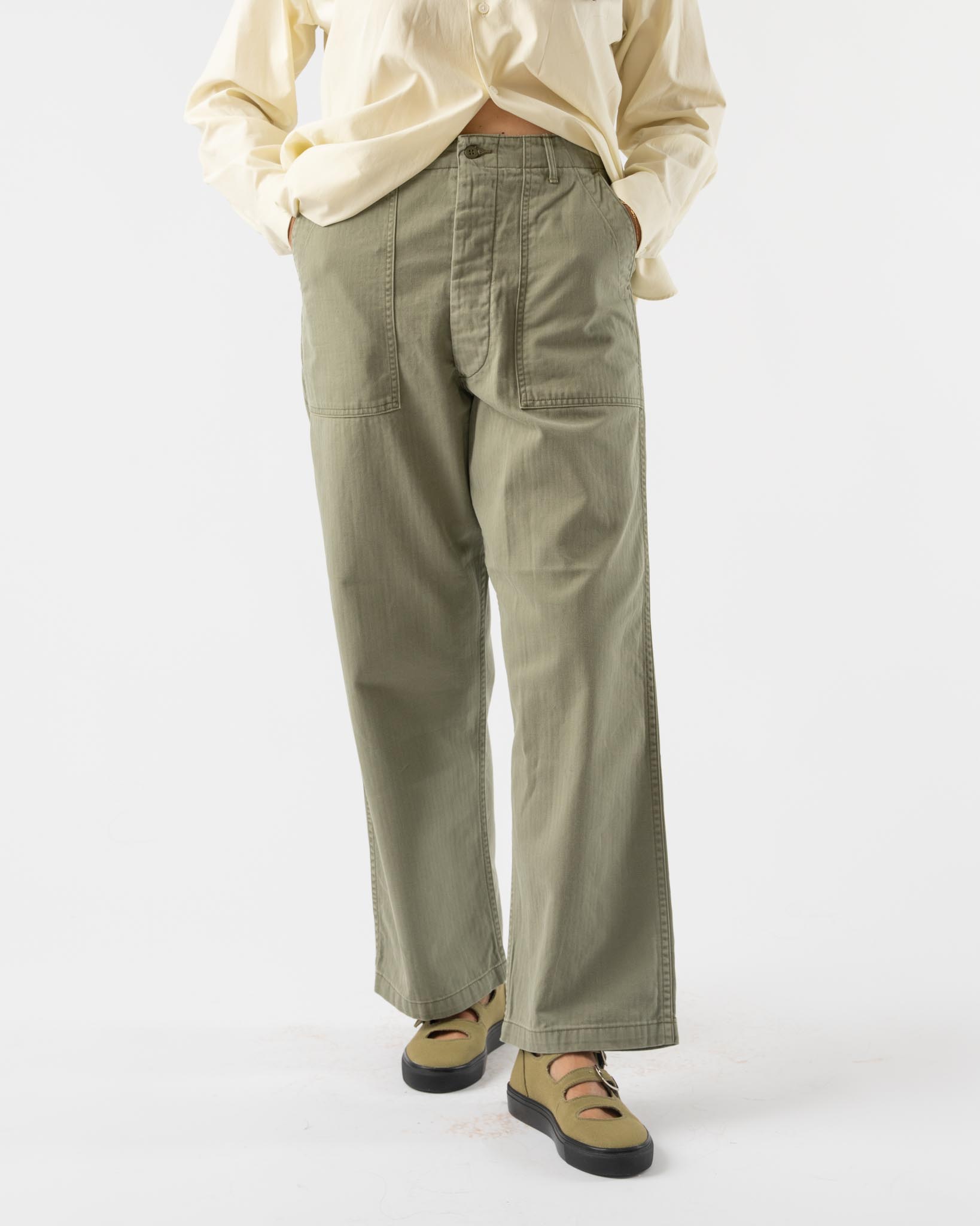 orSlow Herringbone Twill Summer Fatigue Pants in Green