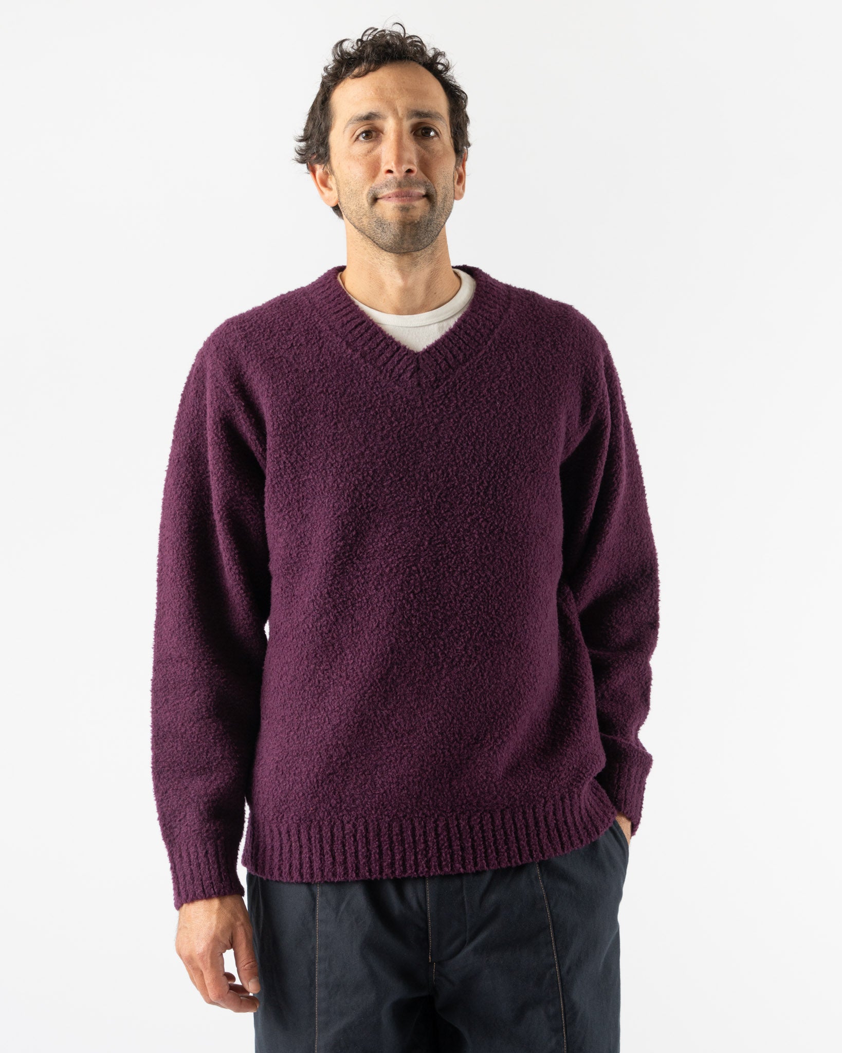 Pilgrim Surf + Supply McCoy V-Neck Boa Sweater in Purple