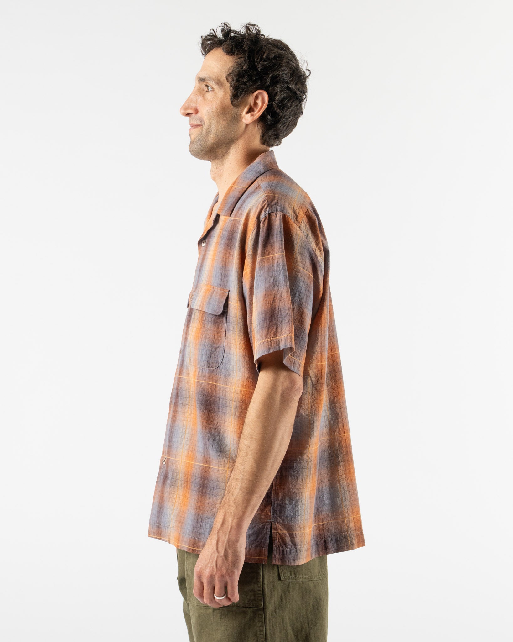 Pilgrim Surf + Supply Sam Dobby Ombre Short Sleeve Shirt in Orange