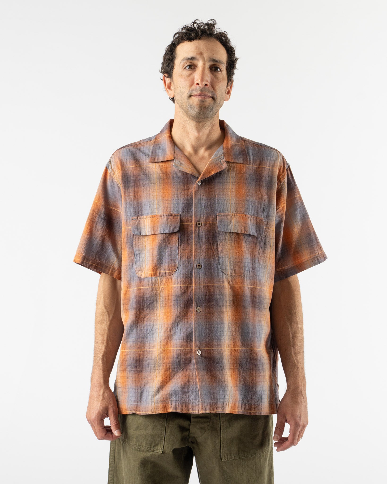 Pilgrim Surf + Supply Sam Dobby Ombre Short Sleeve Shirt in Orange