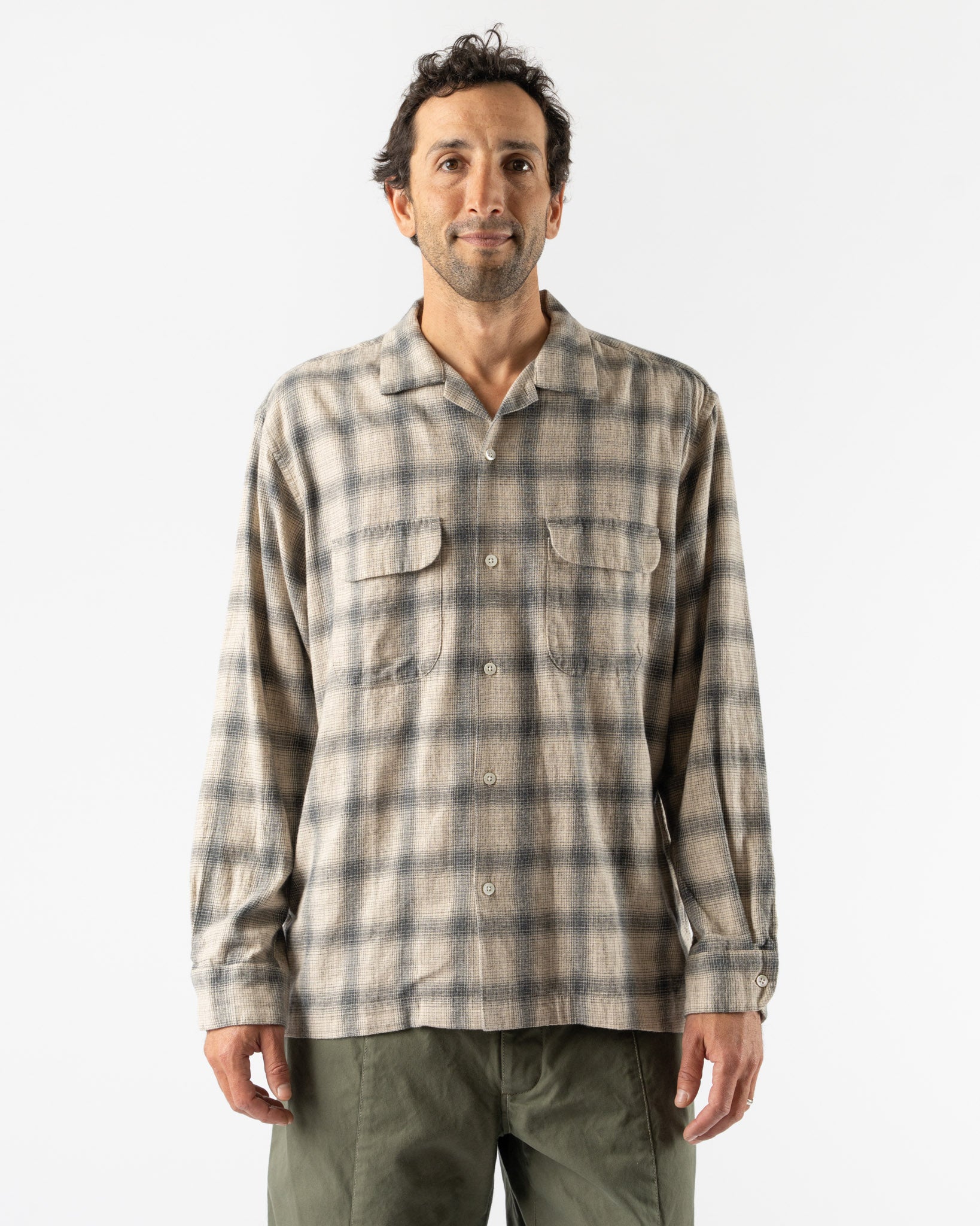 Pilgrim Surf + Supply Vincent Nep Herringbone Plaid Shirt in Khaki