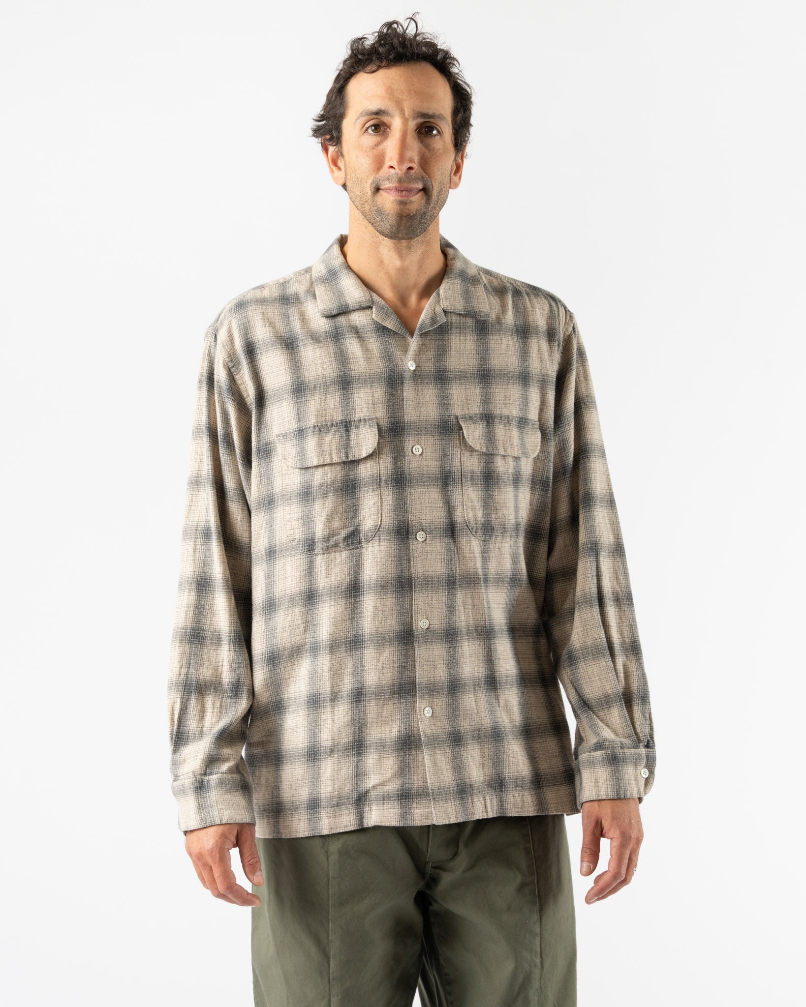 Pilgrim Surf + Supply Vincent Nep Herringbone Plaid Shirt in Khaki