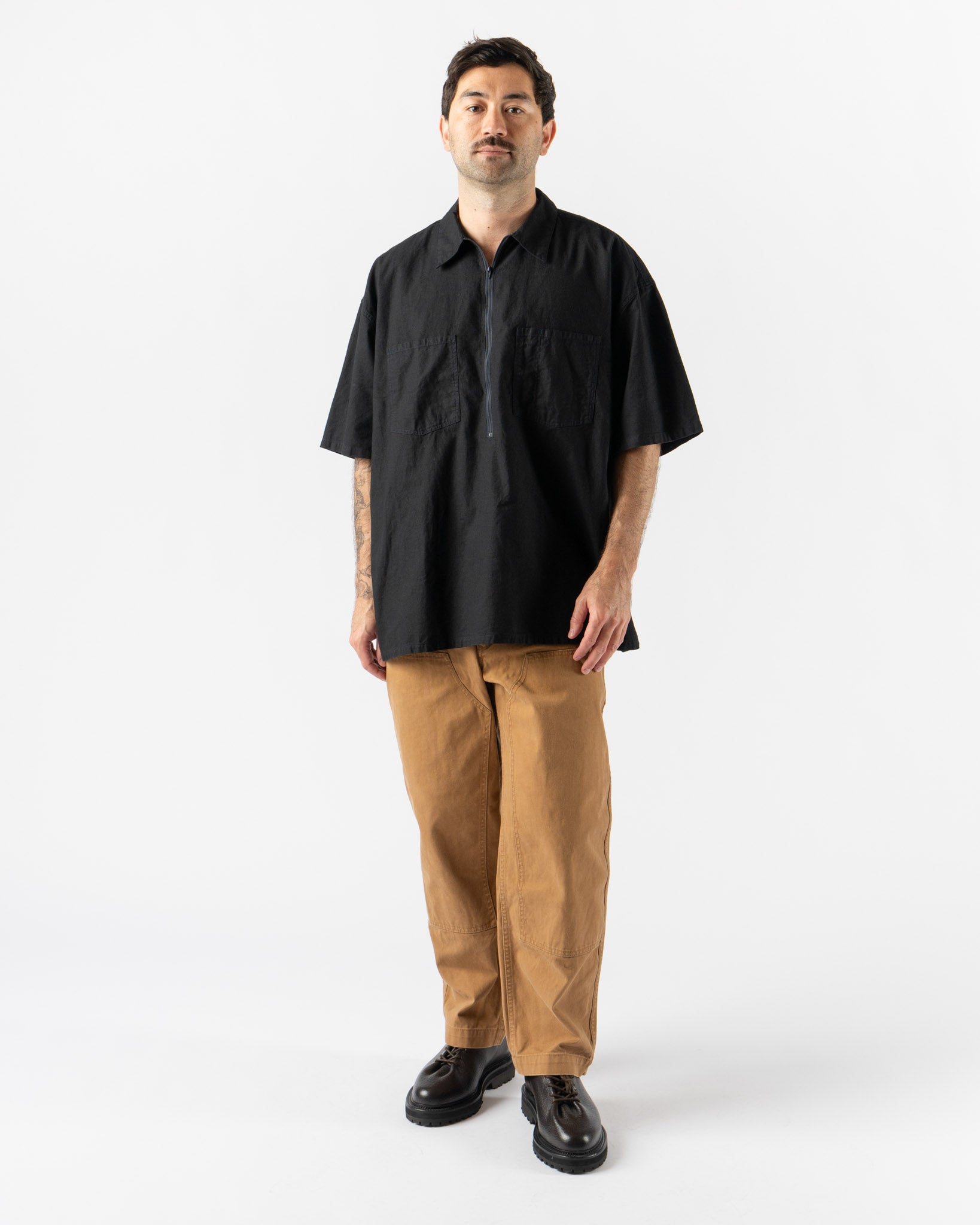 Pilgrim Surf + Supply Davis Short Sleeve Half Zip Shirt in Navy