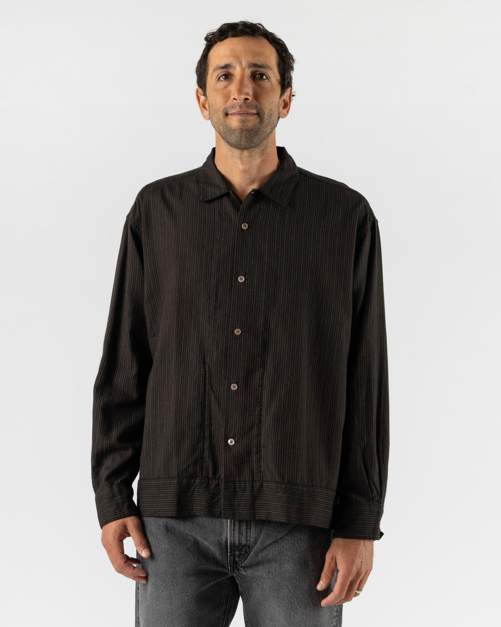 Pilgrim Surf + Supply Claud Stripe Shirt in Brown