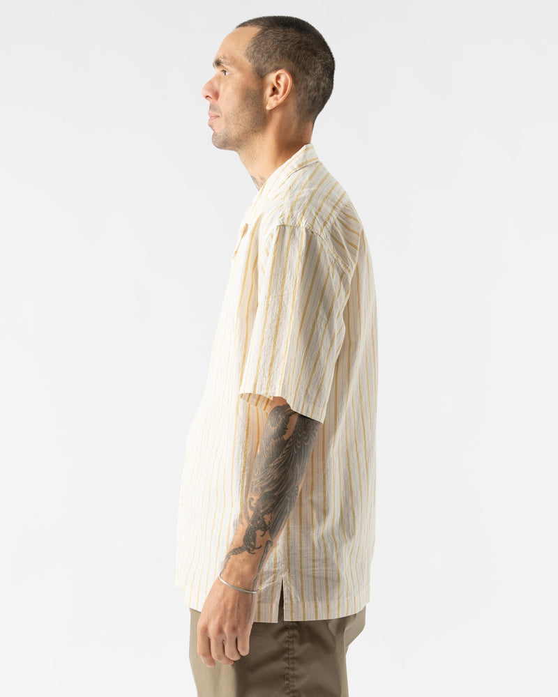 Pilgrim Surf + Supply Johnny Stripe Short Sleeve Shirt in Mustard