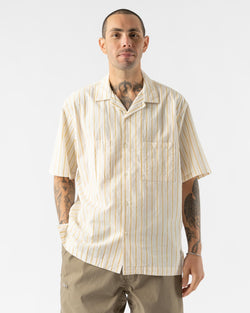 Pilgrim Surf + Supply Johnny Stripe Short Sleeve Shirt in Mustard