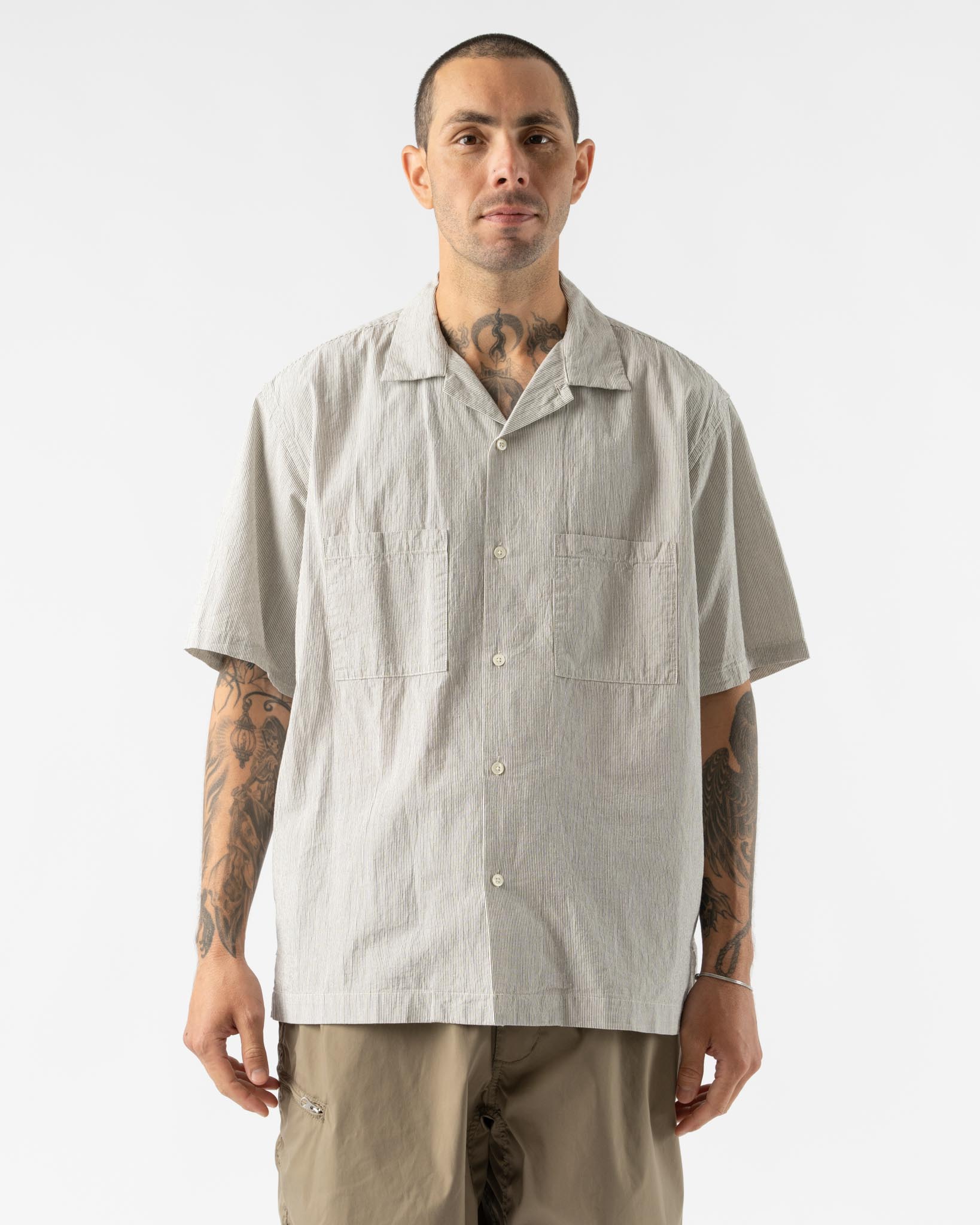 Pilgrim Surf + Supply Johnny Stripe Short Sleeve Shirt in Pinstripe