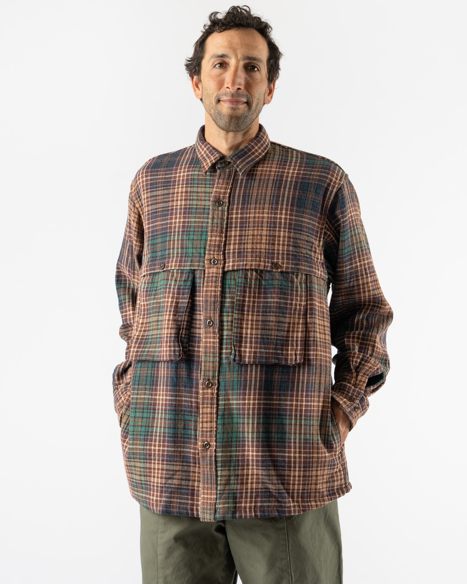 Pilgrim Surf + Supply Albert Field Shirt in Brown/Green Curated at