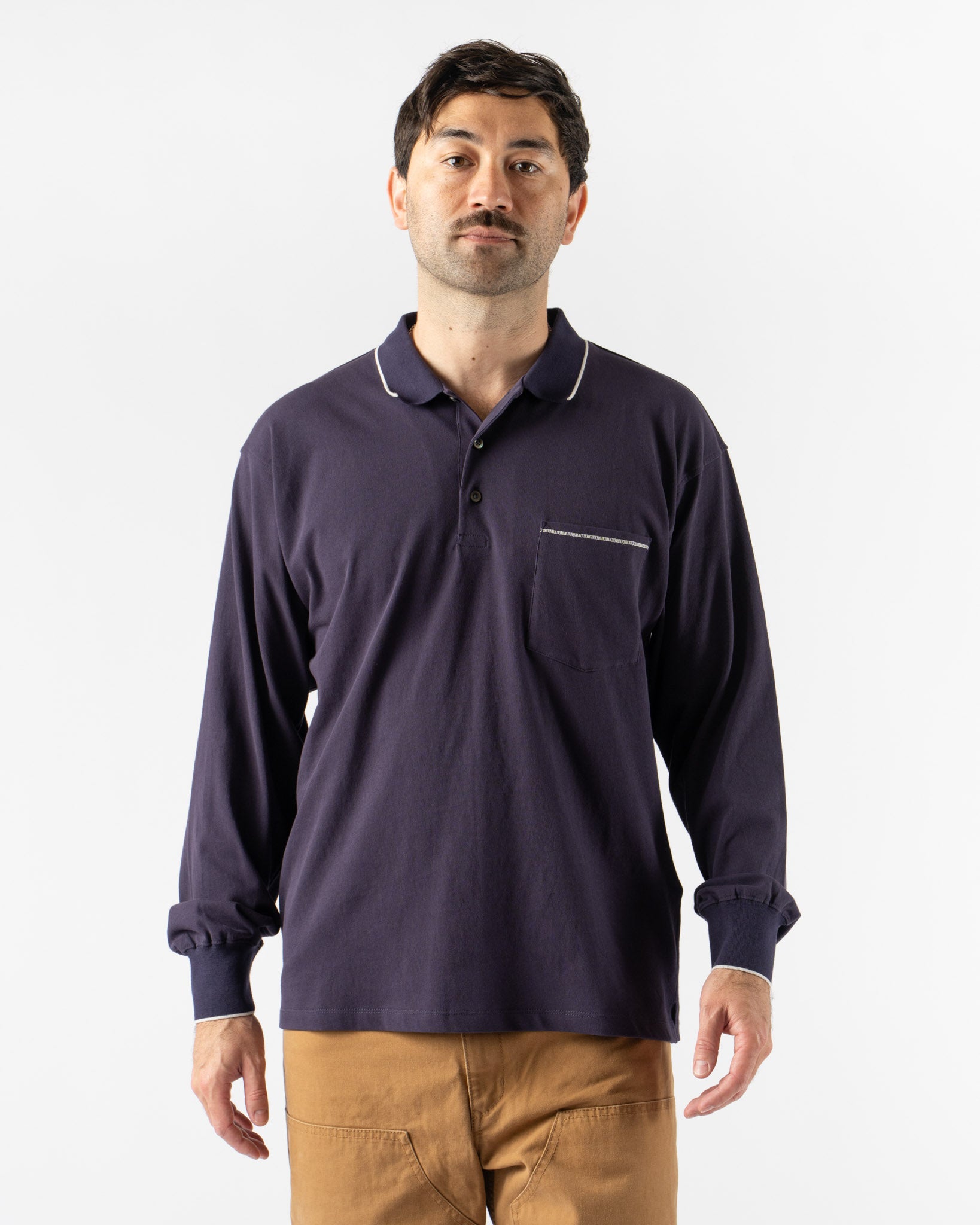 Pilgrim Surf + Supply Werner Longsleeve Polo in Dark Navy