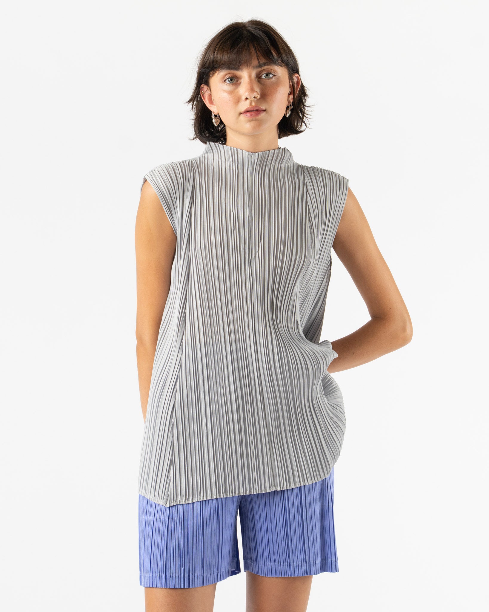 Pleats Please Issey Miyake Mellow Pleats Shirt in Cool Gray