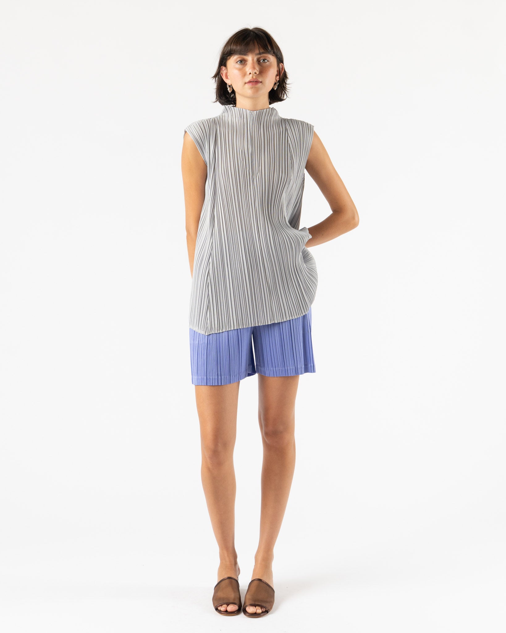 Pleats Please Issey Miyake Mellow Pleats Shirt in Cool Gray