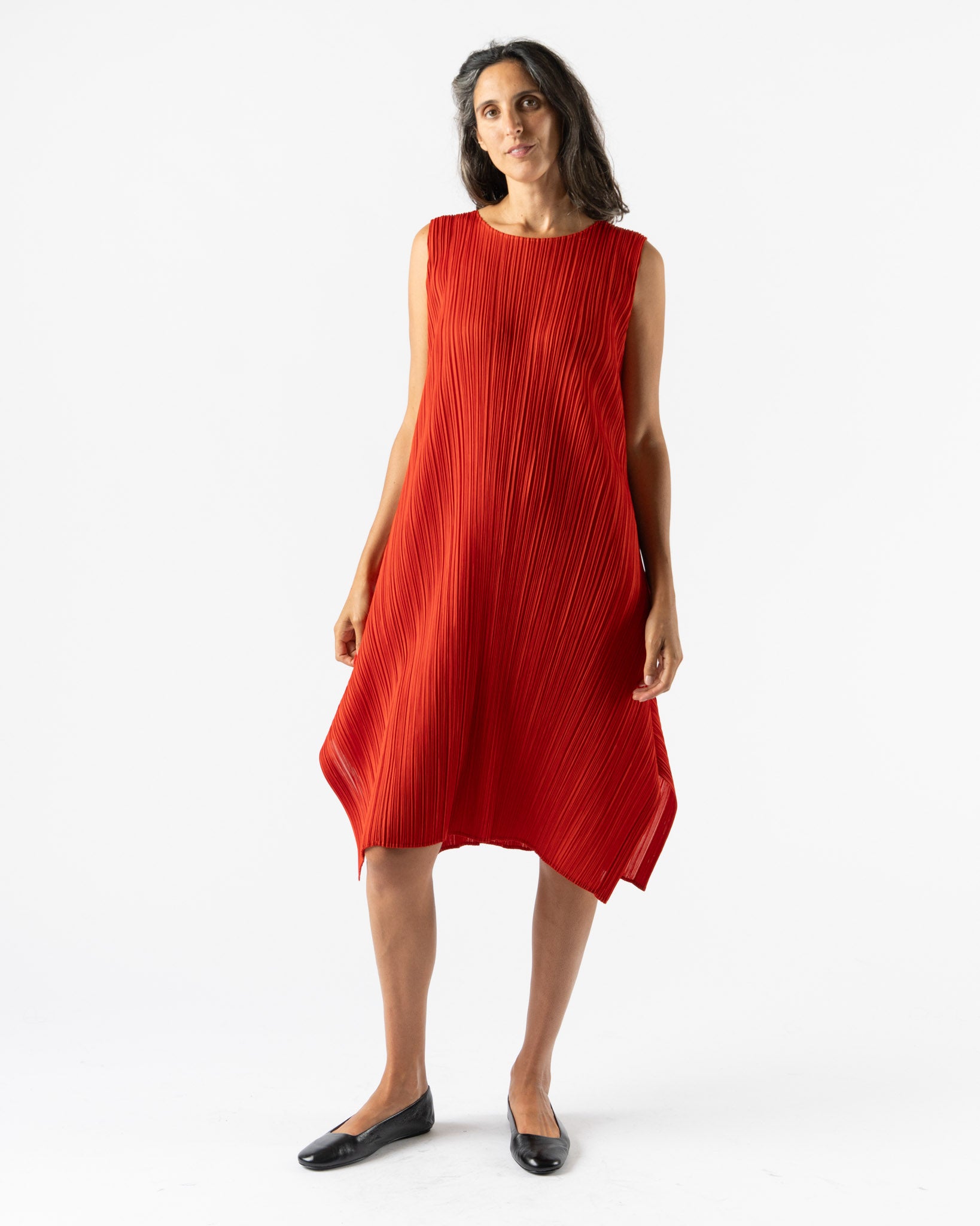 Pleats Please Issey Miyake Monthly Colors July Dress in Bright Red