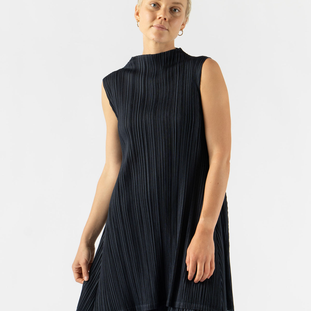 Pleats Please Issey Miyake Mellow Pleats Top in Blue Black