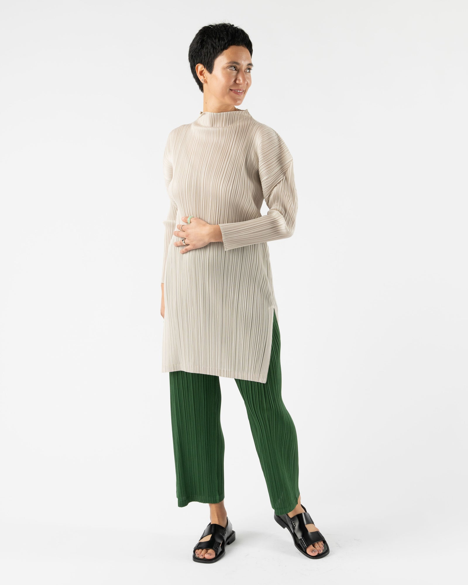 Pleats Please Issey Miyake February Monthly Colors Dress in Ivory Curated  at Jake and Jones