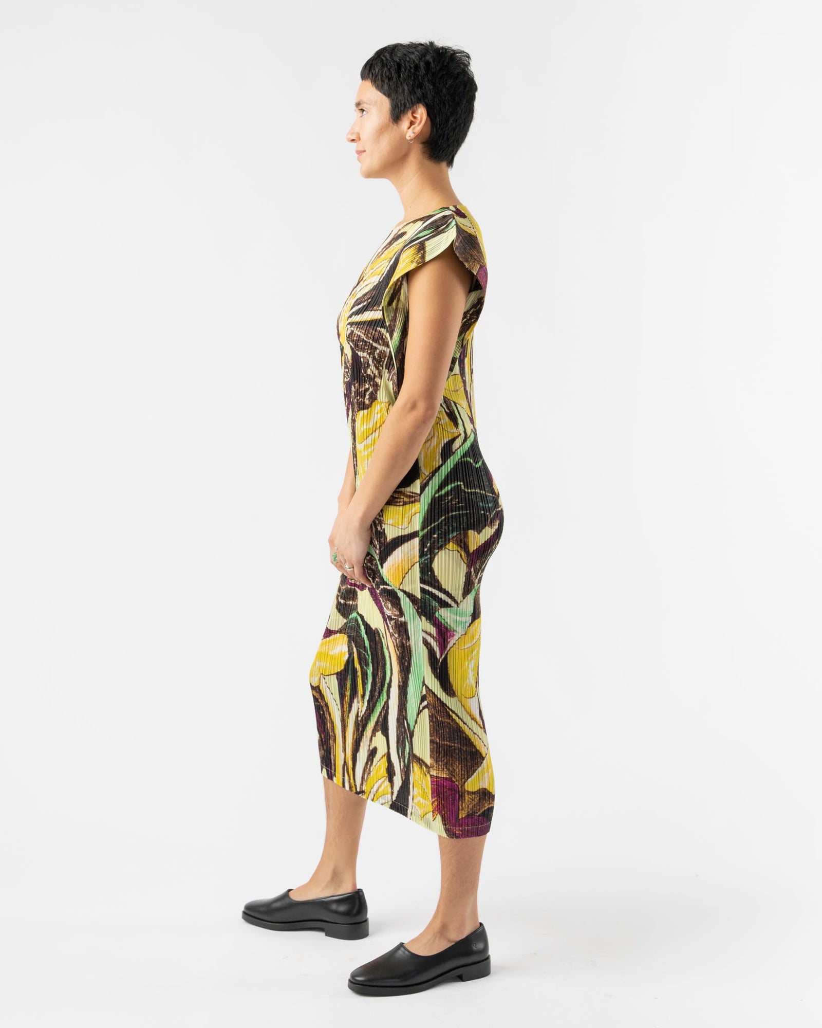 Pleats Please Issey Miyake Tardivo Dress in Khaki Curated at Jake 