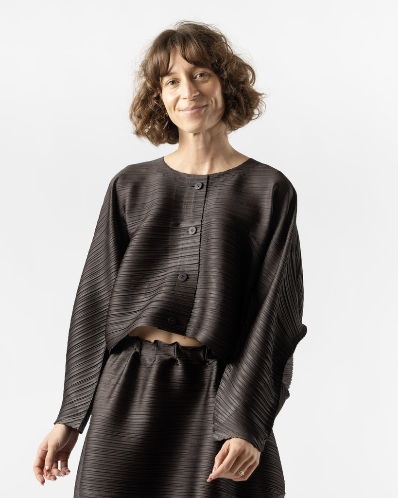 Pleats Please Issey Miyake UFO Cardigan in Mocha Curated at Pleats Please Issey Miyake UFO Cardigan in Mocha Curated at