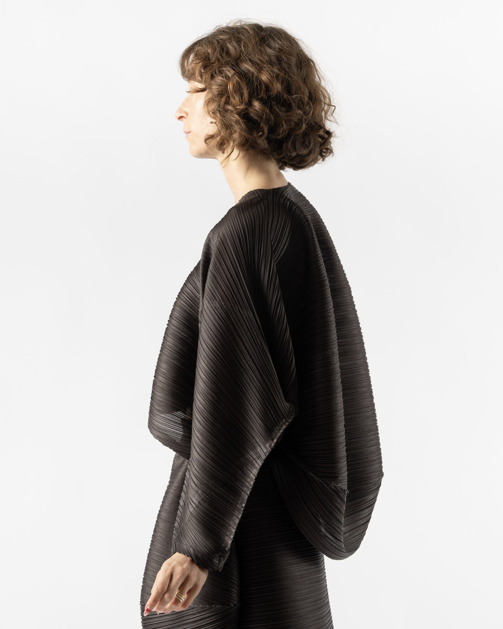 Pleats Please Issey Miyake UFO Cardigan in Mocha Curated at Pleats Please Issey Miyake UFO Cardigan in Mocha Curated at