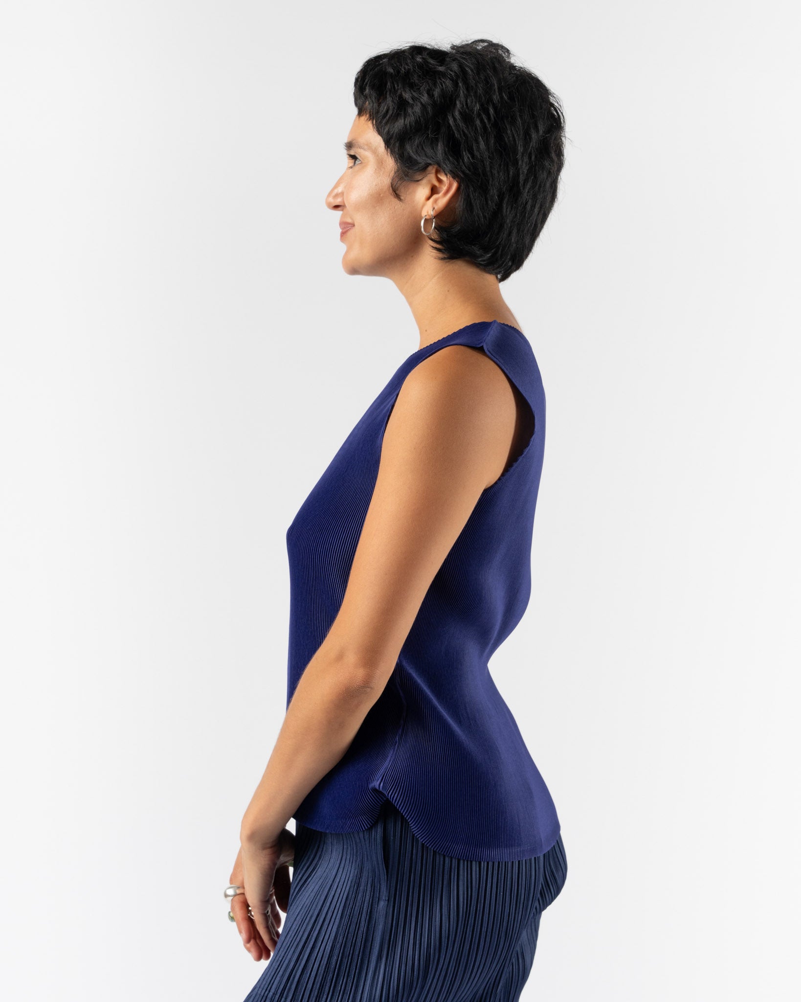 Pleats Please Issey Miyake Mist July Top in Dark Blue