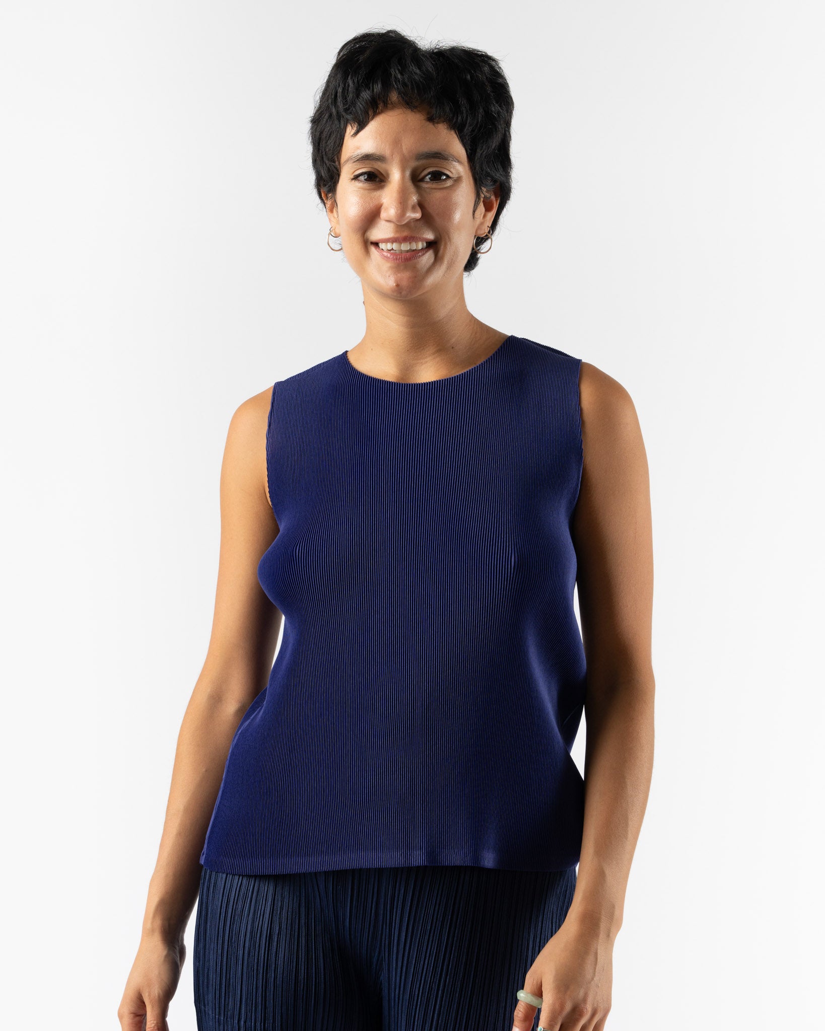 Pleats Please Issey Miyake Mist July Top in Dark Blue