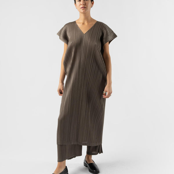 Pleats Please Issey Miyake March Monthly Colors Dress in Khaki