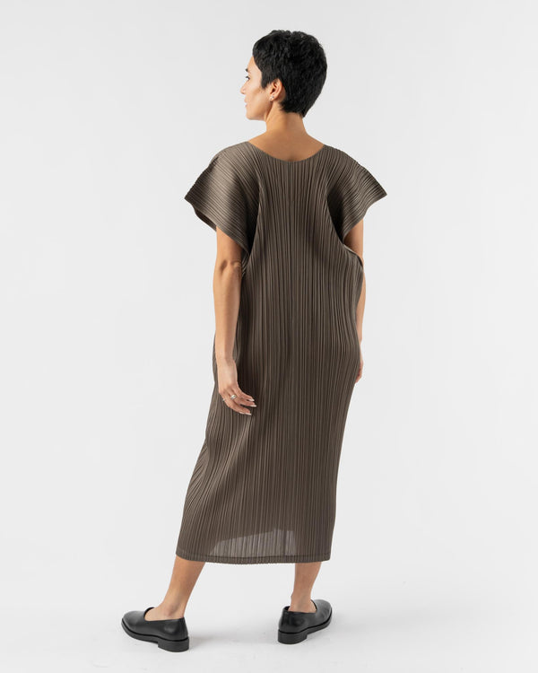 Pleats Please Issey Miyake March Monthly Colors Dress in Khaki