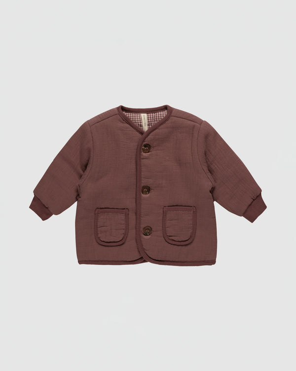 Quincy Mae Quilted V-Neck Button Jacket in Plum