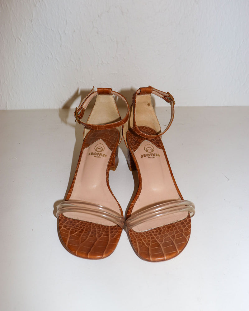 Pre-owned: Brother Vellies Croc Pattern Heel in Brown