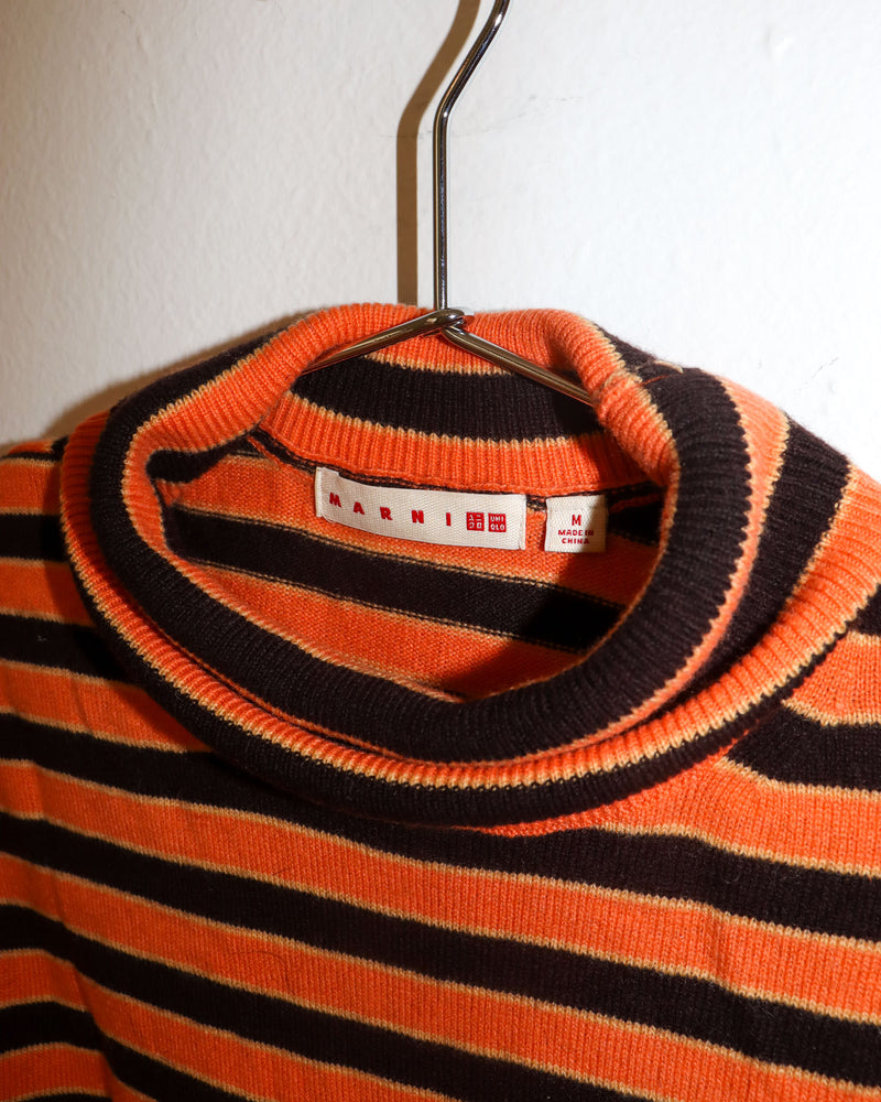 Pre-owned: Marni X Uniqlo Cashmere Striped Turtleneck in Orange