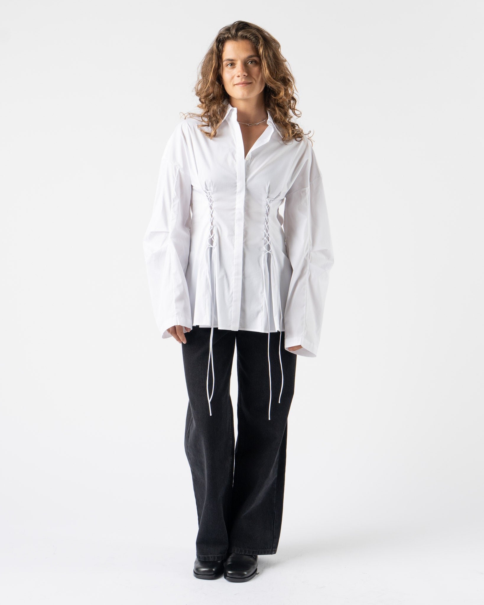 PRISCAVera Laced Button Down in White