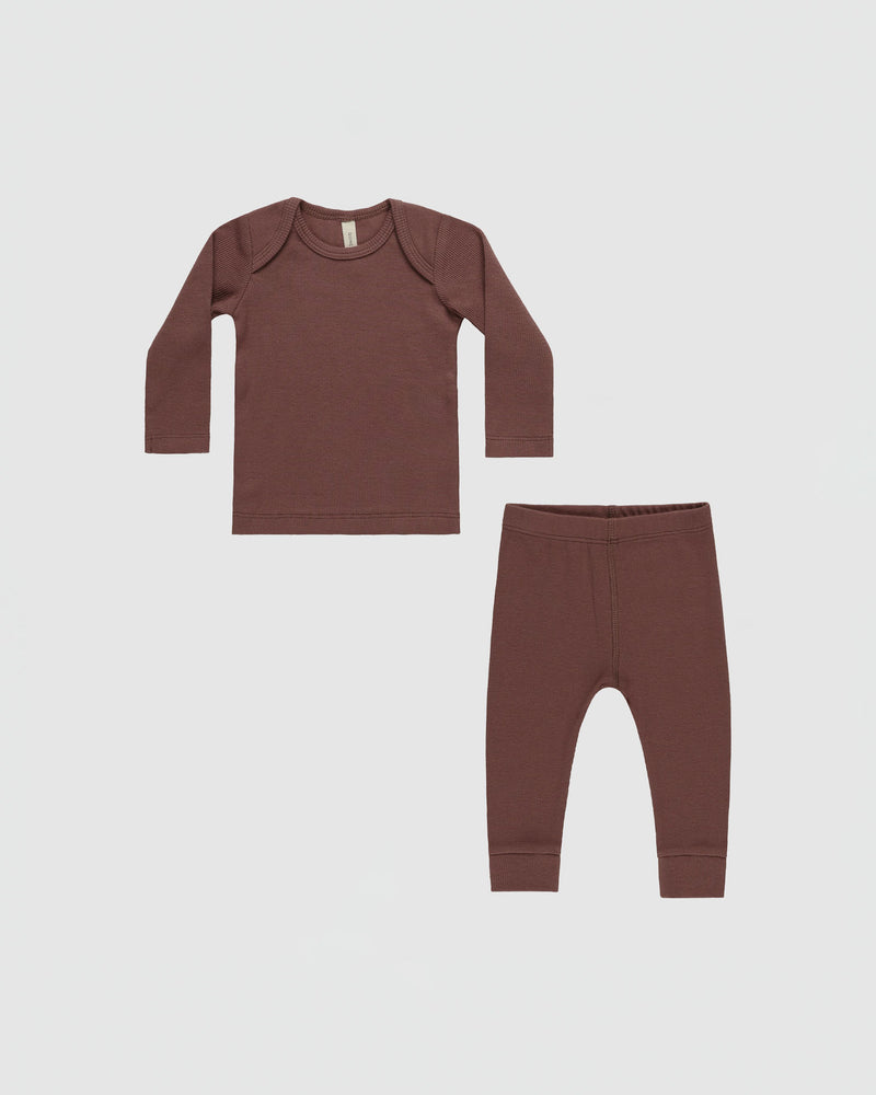 Quincy Mae Ribbed Tee and Legging Set in Plum