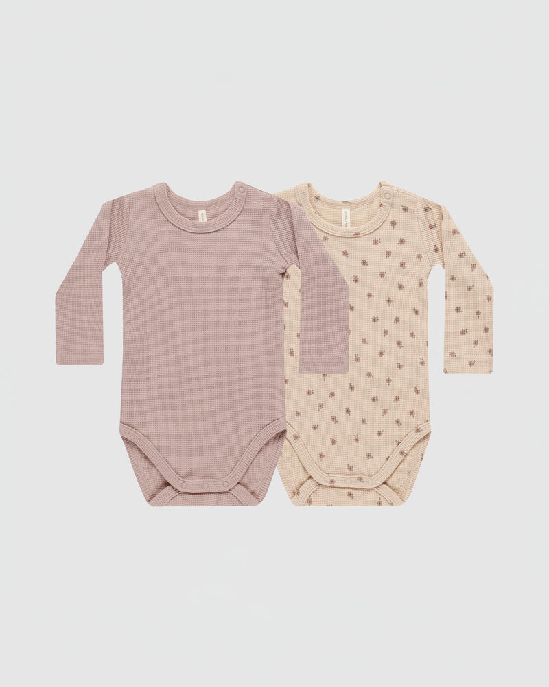 Quincy Mae Ribbed Bodysuit 2 Pack in Mauve/Blossom