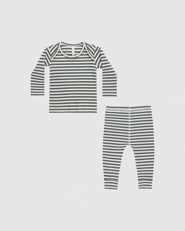 Quincy Mae Ribbed Tee and Legging Set in Indigo Stripe