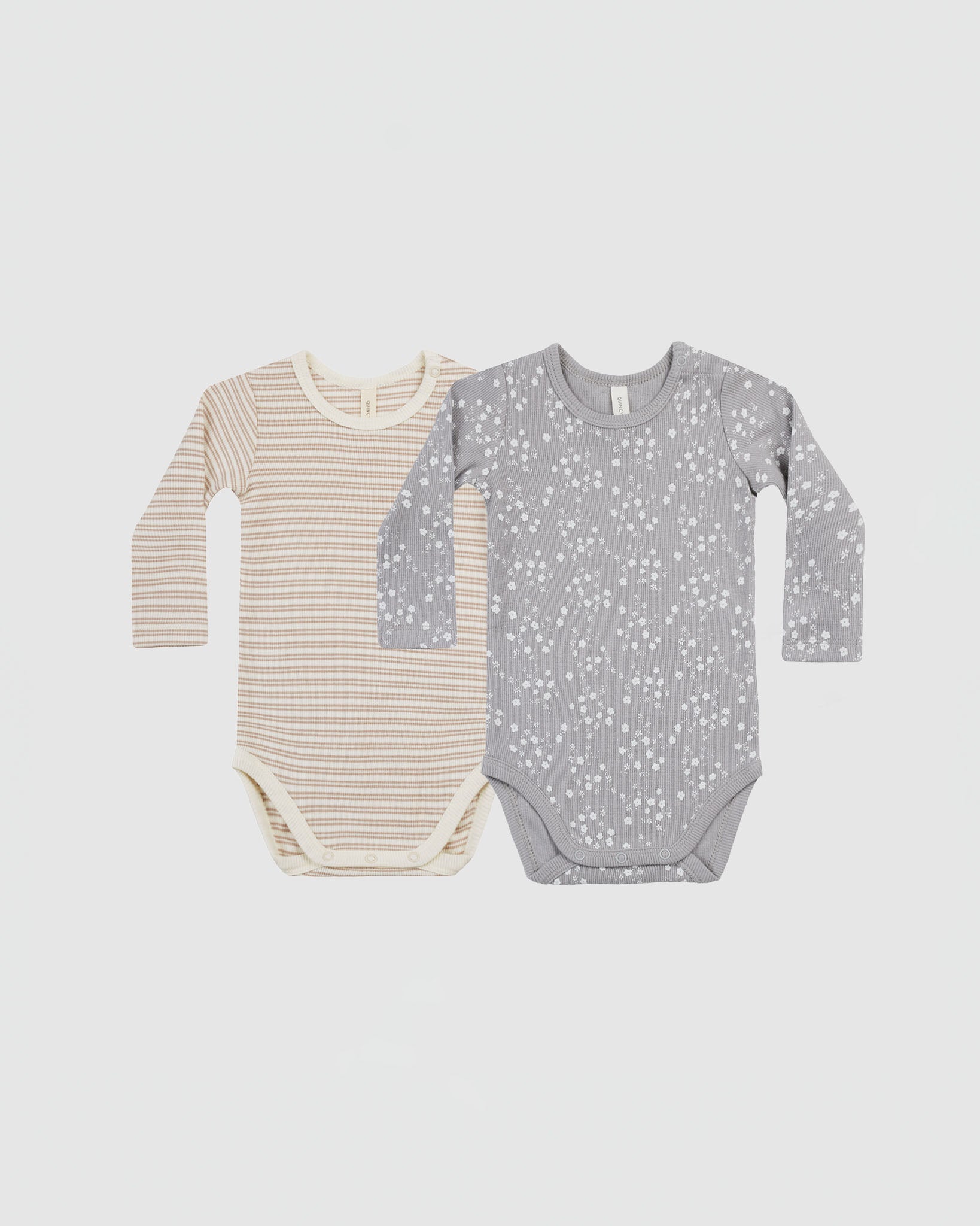 Quincy Mae Ribbed Bodysuit 2-Pack in Periwinkle Fleur and Oat Stripe