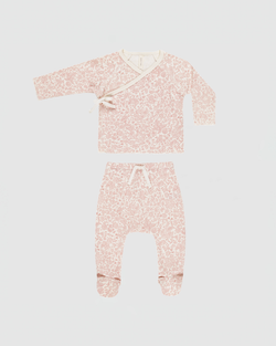 Quincy Mae Wrap Top + Footed Pant Set in Pink Blossom