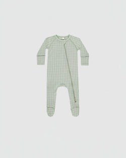 Quincy Mae Bamboo Zip Footie in Sage Grid