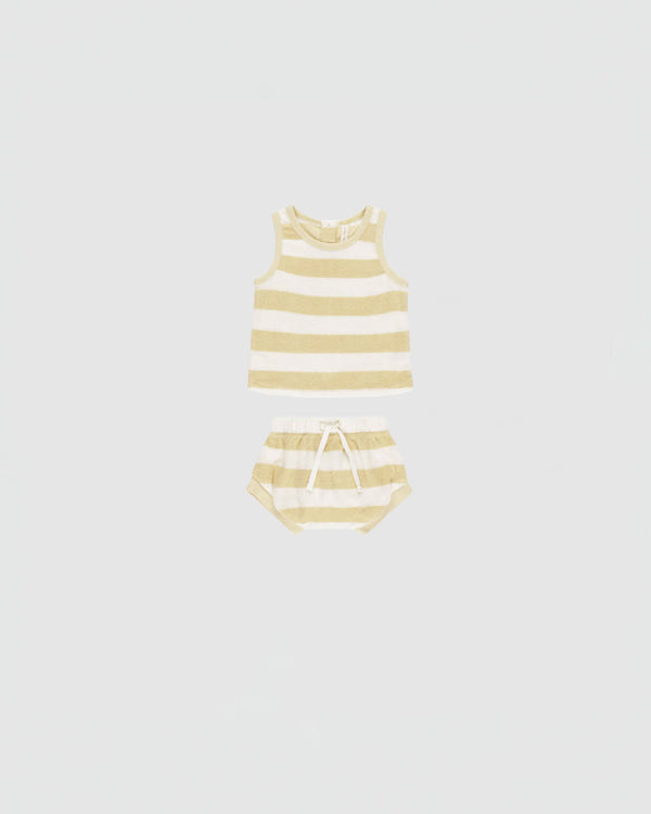 Quincy Mae Terry Tank + Short Set in Yellow Stripe