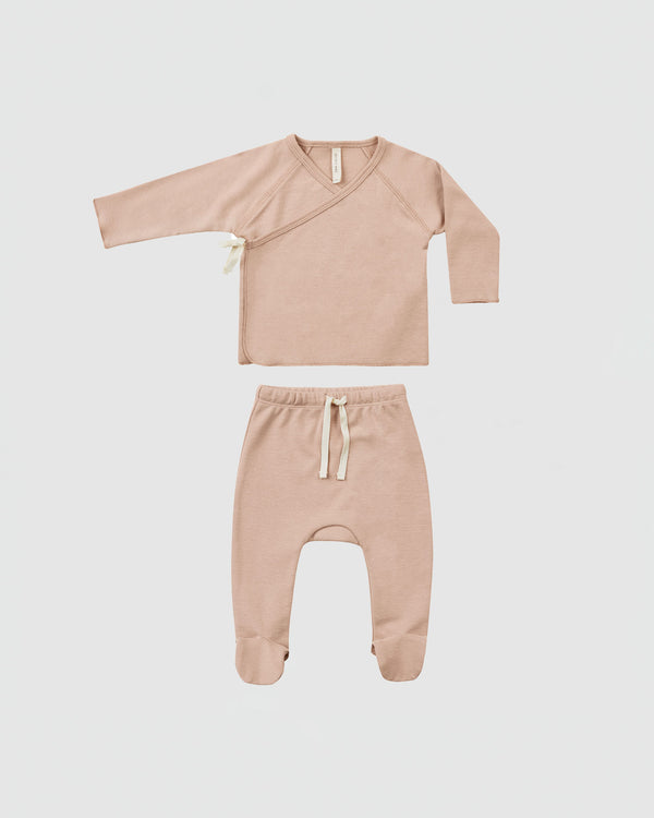 Quincy Mae Wrap Top and Footed Pant Set in Blush