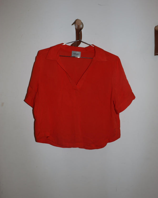 Pre-owned: Rachel Comey Collared V-Neck Shirt in Red
