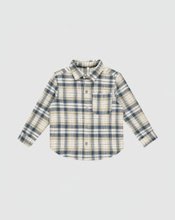 Rylee + Cru Collared Long Sleeve Shirt in Indigo Plaid