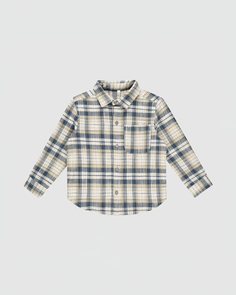 Rylee + Cru Collared Long Sleeve Shirt in Indigo Plaid