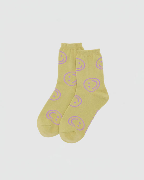 Baggu Crew Sock in Straw Happy