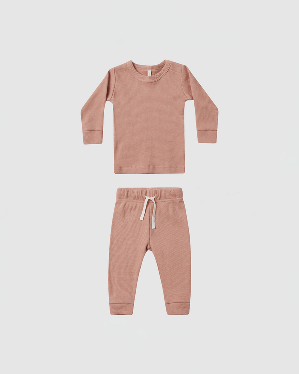 Quincy Mae Waffle Top and Pant Set in Rose