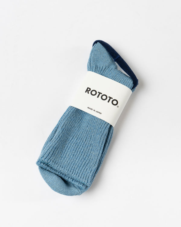 ROTOTO Washi/Recycled Rib Crew Socks in Sax