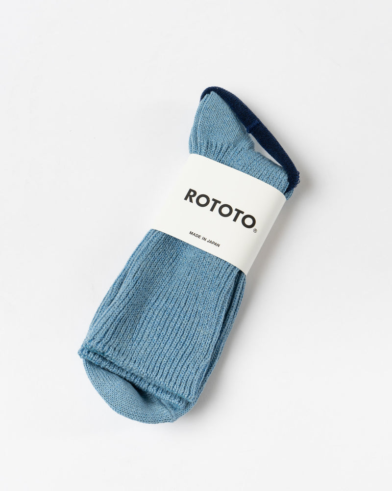 ROTOTO Washi/Recycled Rib Crew Socks in Sax