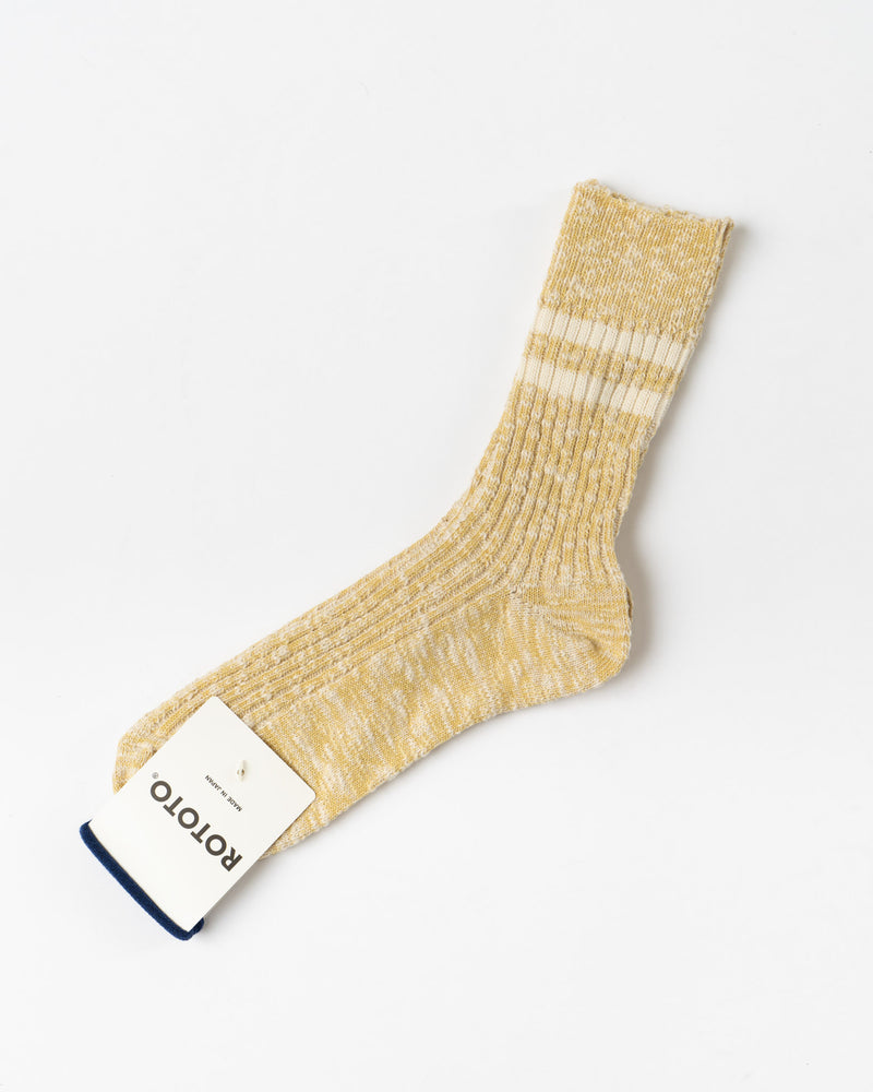 RoToTo OG Cotton Slub Stripe Crew Socks in Light Yellow