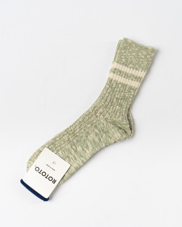 RoToTo OG Cotton Slub Stripe Crew Socks in Light Green