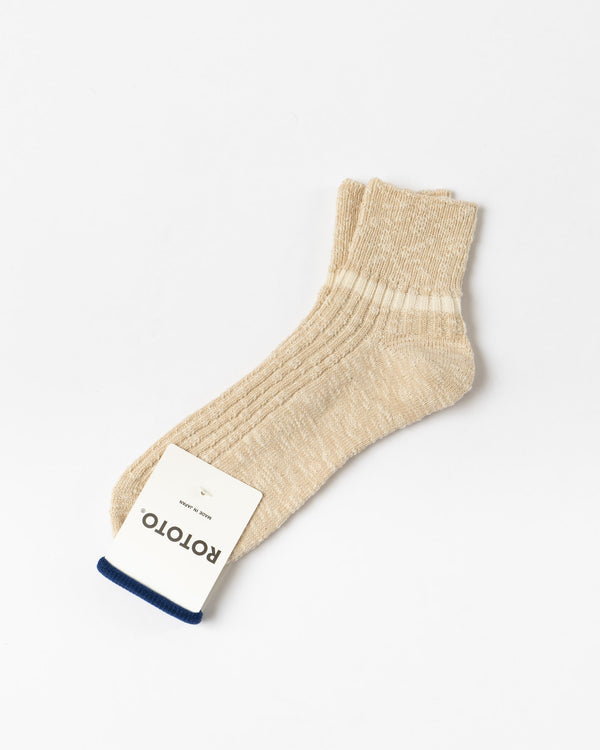 RoToTo OG Cotton Slub Stripe Ankle Socks in Raw Beige