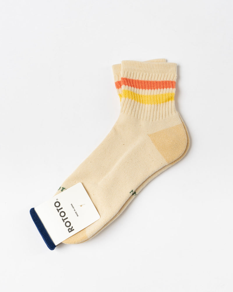 RoToTo Retro Athletic Socks in Coral/Yellow