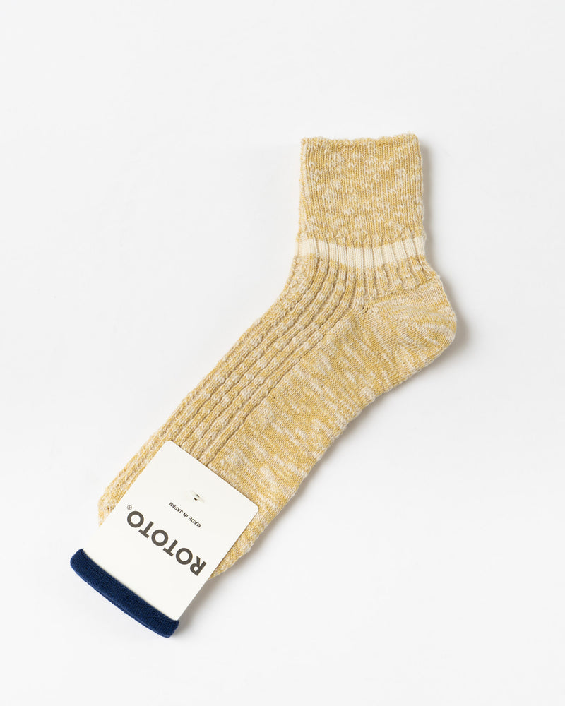 RoToTo OG Cotton Slub Stripe Ankle Socks in Light Yellow