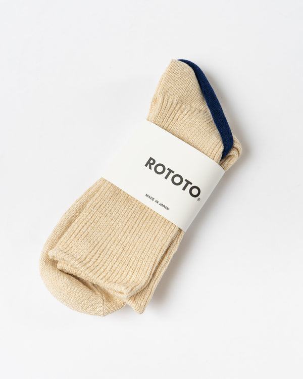 ROTOTO Washi/Recycled Rib Crew Socks in Raw